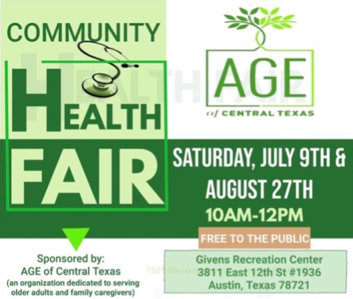 Community Health Fair: August 27 from 10 am to 12 pm at Givens Recreation Center. Free to the Public,