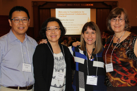 Left to Right: IPE faculty leaders John Luk, MD; Veronica Young, PharmD, MPH; Barbara Jones, PhD, MSW; and Gayle Timmerman, PhD, RN, CNS, FNAP, FAAN.