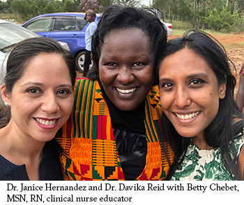 Dr. Janice Hernandez and Dr. Davika Reid with Betty Chebet, MSN, RN, clinical nurse educator