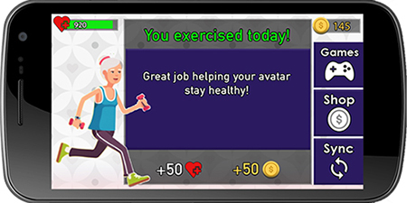 Digital tool senses the patient exercised today and sends them a message You exercised today! Great job helping your avatar stay healthy!