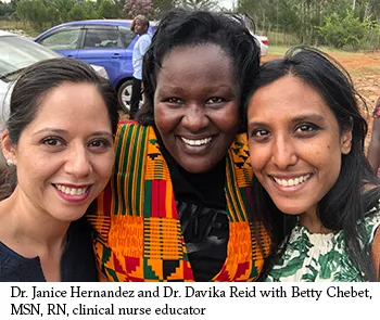 Dr. Janice Hernandez and Dr. Davika Reid with Betty Chebet, MSN, RN, clinical nurse educator