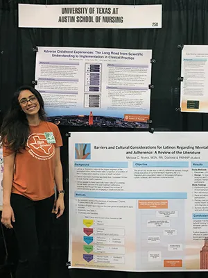 Nursing student displaying research posters at SXSW 2018 Festival