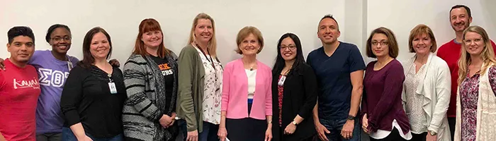Mary Wakefield visiting with DNP nursing students