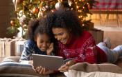 Woman and Child View iPad Christmas