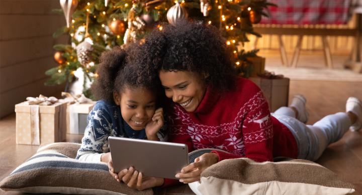 Woman and Child View iPad Christmas
