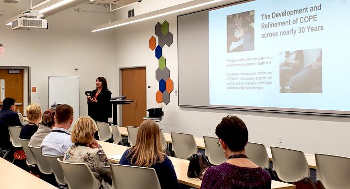 Dr. Bernadette Melnyk presenting at Dolores Sands Memorial Lecture